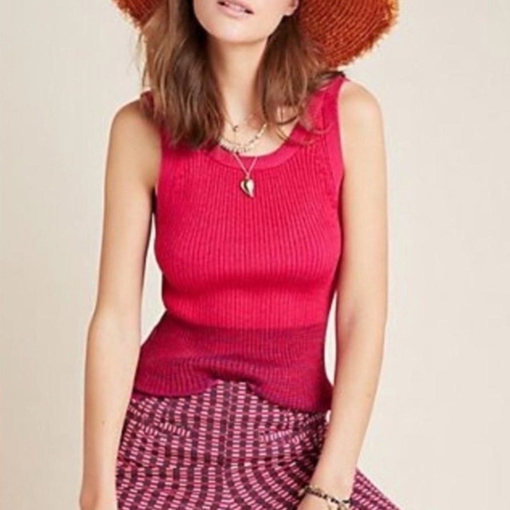 Anthropologie‎ Ombre Ribbed Knit Tank Top Pink Purple Size Medium